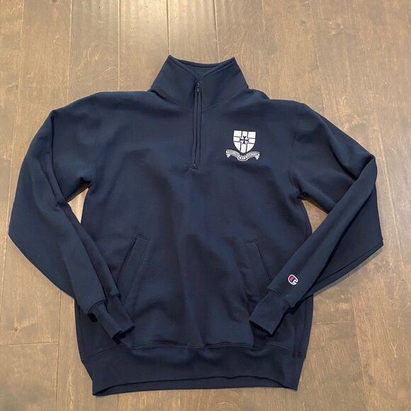 Champion Eco Authentic Quarter Zip Mens M Blue Pullover Fideliter Et Fortiter - Picture 4 of 10